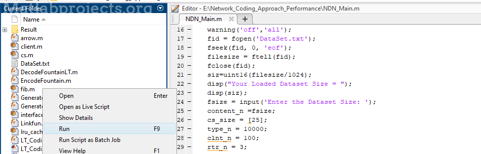 Running Main File by Selecting Run Option